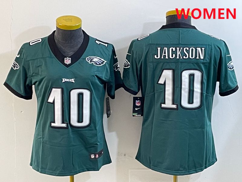 Women Philadelphia Eagles 10 Jackson Green Second generations 2025 Nike Vapor Limited NFL Jersey style 1